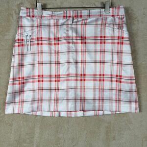 IZOD Performx Golf Skort Women's 12 White Red Plaid Stretch‎ Golfing Activewear